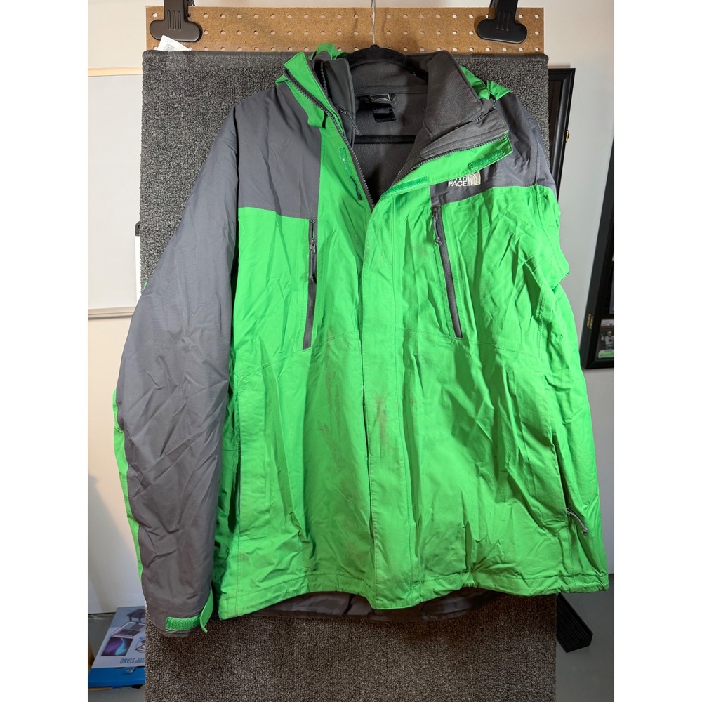 The North Face Hooded Softshell Jacket Mens L Green Grey Colorblock Zip Up